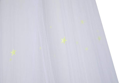 BCBYou Mosquito Net Canopy with Glow in Dark Stars for Baby, Kids, and Adults - Cover The Crib, Kids Bed, Full Size Bed (White)
