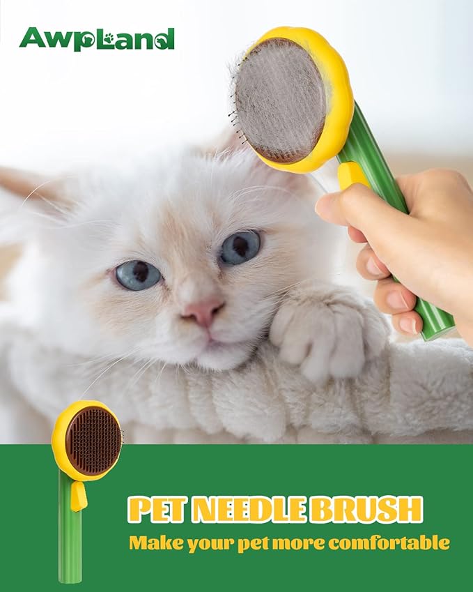 Cat Slicker Brush, Self Cleaning Brush for Short or Long Haired Cats and Dogs, Pet Shedding and Grooming Tool for Remove Loose Hair, Fur, Undercoat, Mats, Tangled Hair, knots-Mewly Pet