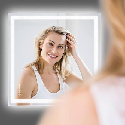Wall-Mounted LED Square Bathroom Mirror, Makeup Mirror (36 inches x 36 inches,) 3 Color Dimming Bathroom Vanity Mirror with Lights Smart Mirror with Touch
