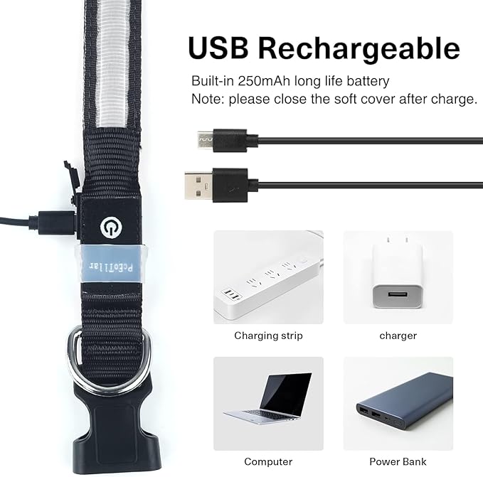 PcEoTllar Light up Dog Collar Lights for Night Walking - LED Dog Collar Light Rechargeable Color Changing, Glow in The Dark Dog Collars Waterproof Glowing Dog Collars for Large Small Medium Dogs-Mewly Pet