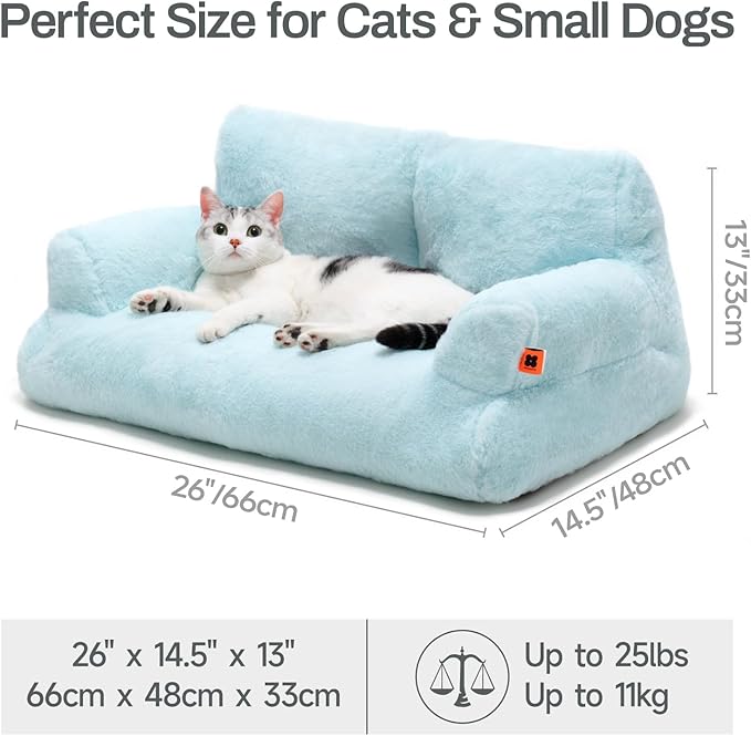 MEWOOFUN Cat Bed for Indoor Cats, Washable Dog Beds for Small Dogs & Cats, Fluffy Cat Couch with Non-Slip Bottom (Blue, 26.0" L x 19.0" W x 13.0" Th)-Mewly Pet