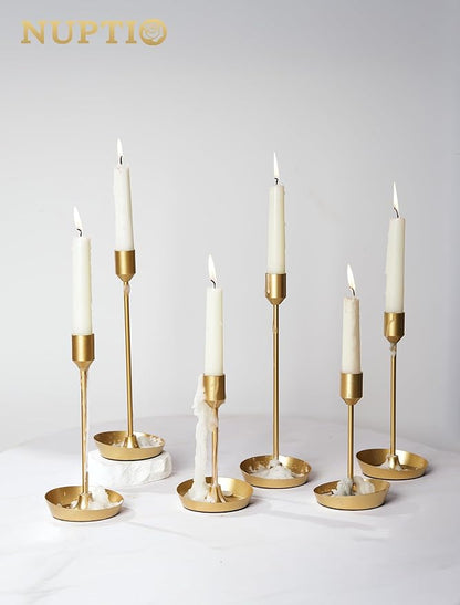 NUPTIO Taper Candle Holders for Wedding: 6 PCS Gold Matte Candles Stick Holder for Table Centerpiece - Bulk Candlestick Holders for Birthday Christmas Party Decor
