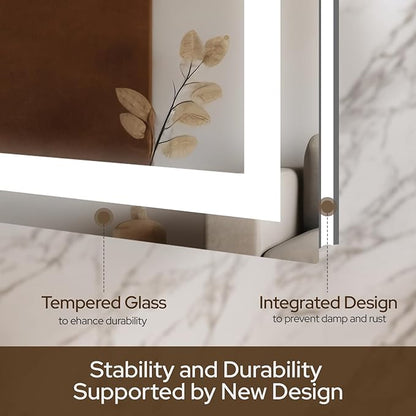 72 x 36 LED Bathroom Mirror with Lights, Lighted Bathroom Vanity Mirror for Wall, Espejos para Baños, Frontlit & Backlit, Anti-Fog, Shatterproof, 3 Adjustable Color Temperatures & Memory Function