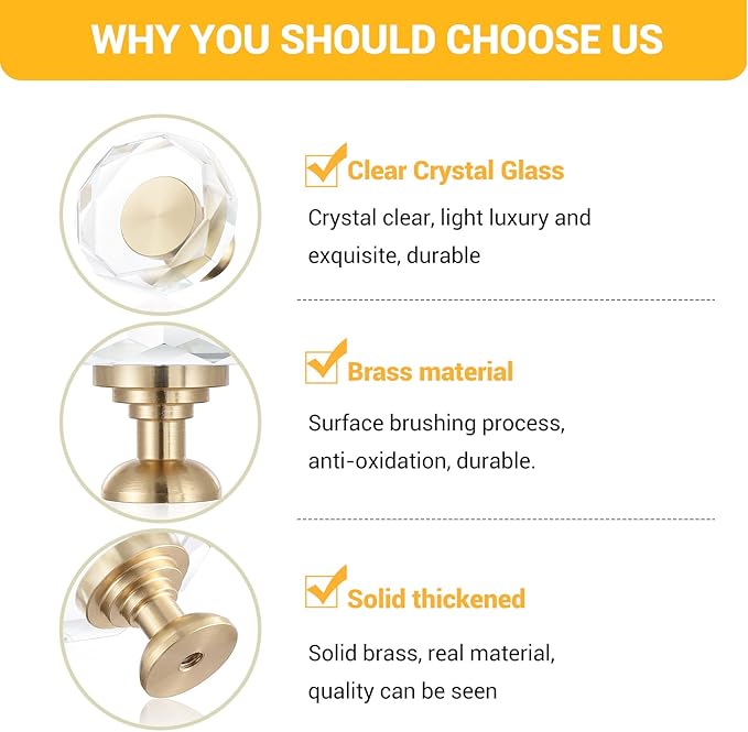 24-Pack 1-1/4-Inch White Cabinet Glass Crystal Patterned knob Brass Drawer Dresser Pulls, Gold Hardware Kitchen Closet knobs for Bifold Doors