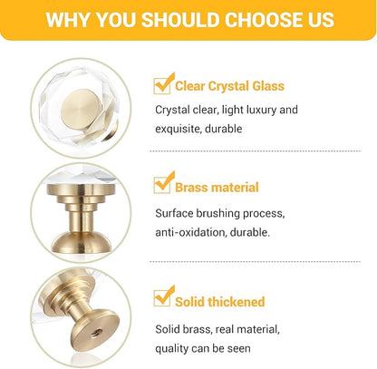 24-Pack 1-1/4-Inch White Cabinet Glass Crystal Patterned knob Brass Drawer Dresser Pulls, Gold Hardware Kitchen Closet knobs for Bifold Doors