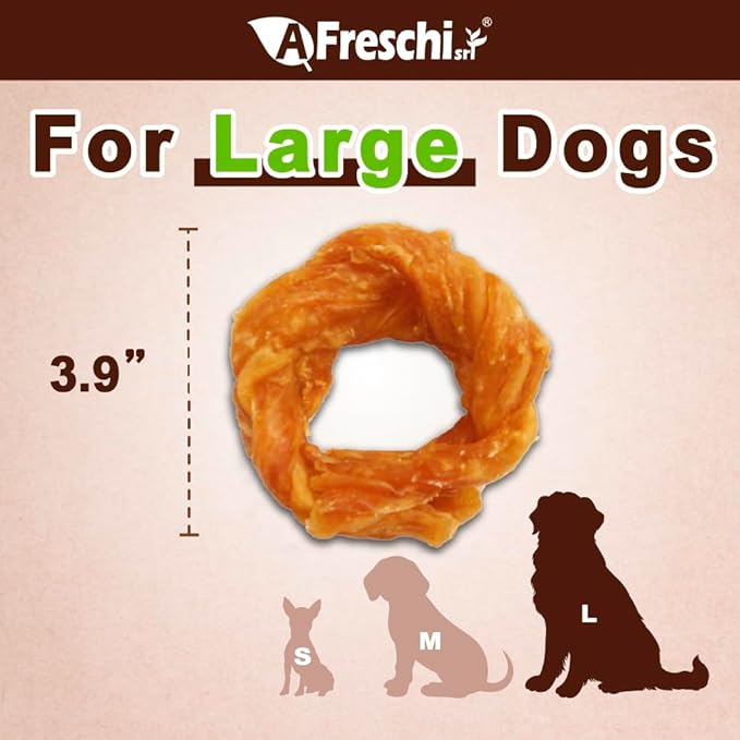 Afreschi Natural Turkey Tendon Ring (L) 1 Unit per Pack, Dog Treats for Signature Series, All Natural Human Grade Puppy Chew, USA-Sourced Turkey Tendon, Hypoallergenic, Rawhide Alternative-Mewly Pet