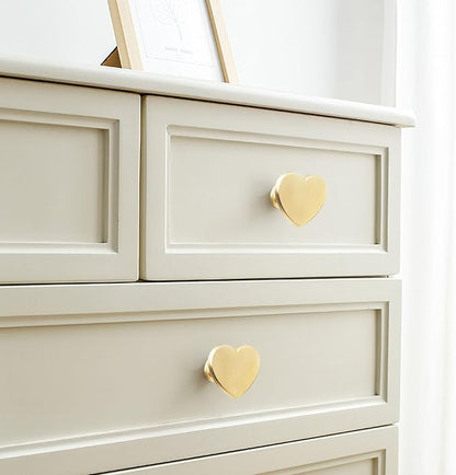 6 Pcs Brass Heart-Shaped Gold Cabinet Knobs, Suitable for Bathroom & Kitchen Drawer Pulls