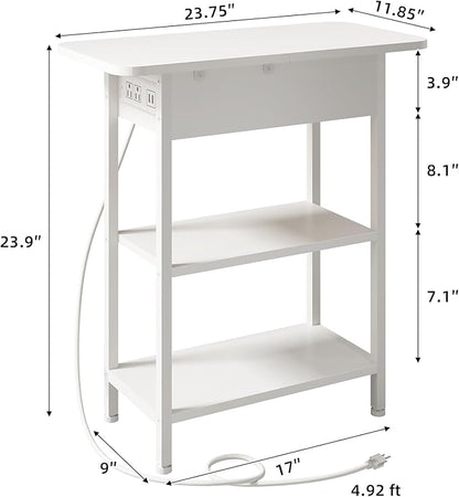 LIDYUK End Table with Charging Station, Set of 2 Flip Top Narrow Side Table for Small Spaces, Nightstands Set of 2 for Bedroom, End Tables Living Room with Storage Shelves, White