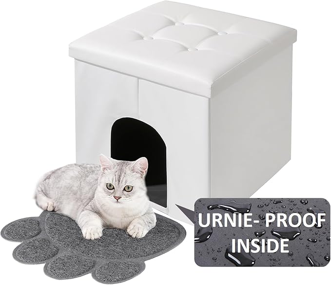 MEEXPAWS Cat Litter Box Enclosure Furniture Hidden, Cat Washroom Bench Storage Cabinet Small 19.7'' x 19.7'' x 19.7''| Dog Proof | Waterproof Inside | Easy Clean | Easy Assembly | Odor Control(White)-Mewly Pet