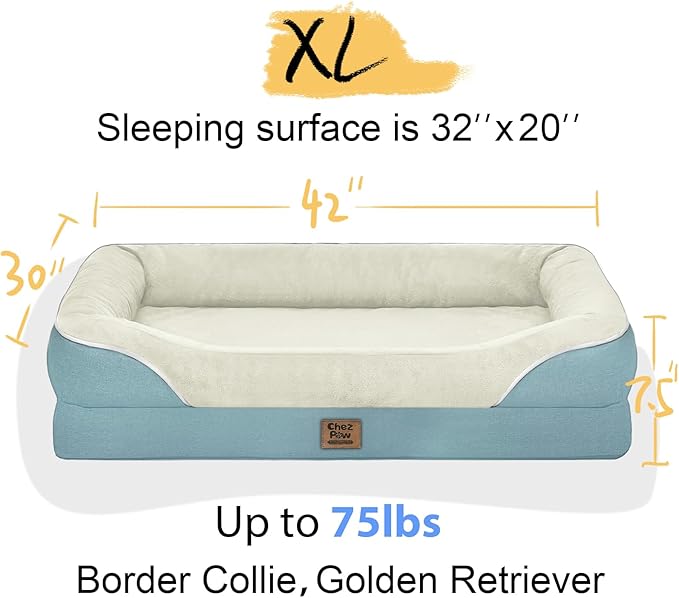 Washable Orthopedic Large Dog Bed - Removable Orthopedic Foam Dog Beds with Bolsters Waterproof Large Dogs Bed and Non-Slip Bottom Extra Large Dogs Beds Sofa-Mewly Pet