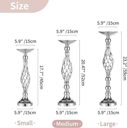 Set of 2 Versatile Silver Flower Arrangement Stand & Pillar Candle Holder Set for Wedding Party Dinner Centerpiece Event Restaurant Hotel Decoration (Silver, 2 x M)