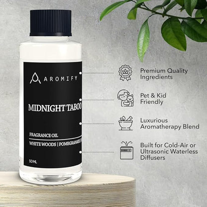 Midnight Taboo Diffuser Oil, Inspired by Luxury Hotels, 1.6 Fl Oz, 50 mL Hotel Scent for Home, Office, Bathroom, Aromatherapy Blend of Essential Oil, Lemon & Pomegranate Scents