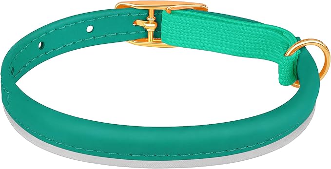 OOPSDOGGY Rolled Leather Cat Collar with Bell - Reflective Kitten Collar with Safety Elastic Strap - Adjustable Small Pet Collars for Boy Girl Cats (Teal)-Mewly Pet