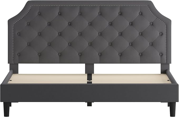 Flash Furniture Brighton King Size Tufted Upholstered Platform Bed in Dark Gray Fabric