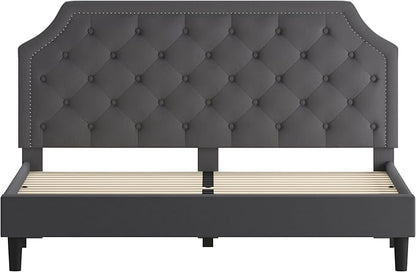 Flash Furniture Brighton King Size Tufted Upholstered Platform Bed in Dark Gray Fabric