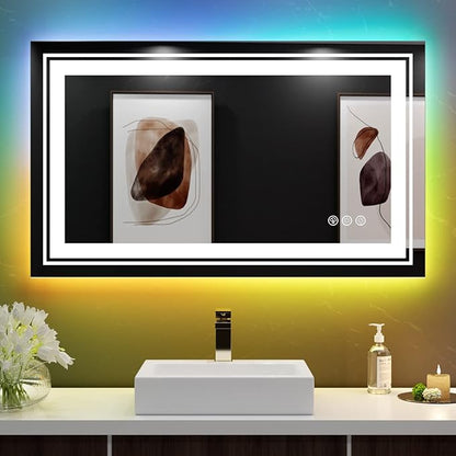LED Mirror for Bathroom, 40"x24" Mirror with 8 RGB Backlit+3 Front Lit (Adjustable Individually), Defog, Shatterproof, Memory, Tempered Glass