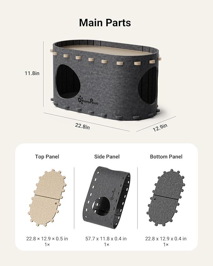 DownyPaws Cat House for Indoor Cats, Cat Bed Cave for Multiple & Large Cats Up to 22 Lbs, Scratch Resistant Peekaboo Cat Caves, Foldable Tunnel Enclosed Bed, PeekaPurr, Sesame Gray-Mewly Pet