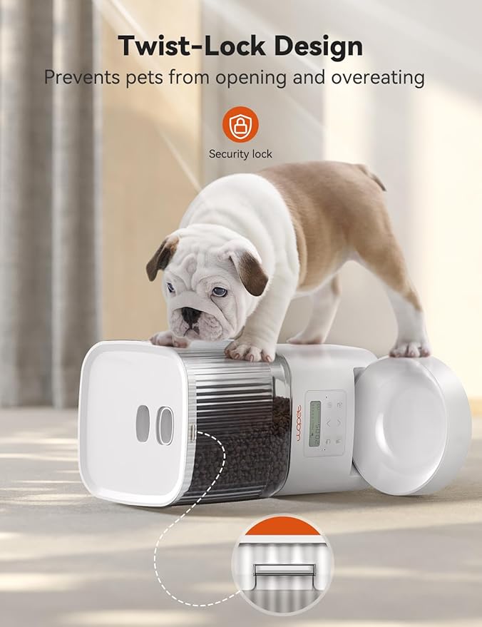 WOPET Automatic Cat Feeder, 4L Automatic Dog Feeder with 180-Day Battery Life, Programmable Cat Food Dispenser with Stainless Steel Bowl，1-6 Meals Per Day-Mewly Pet