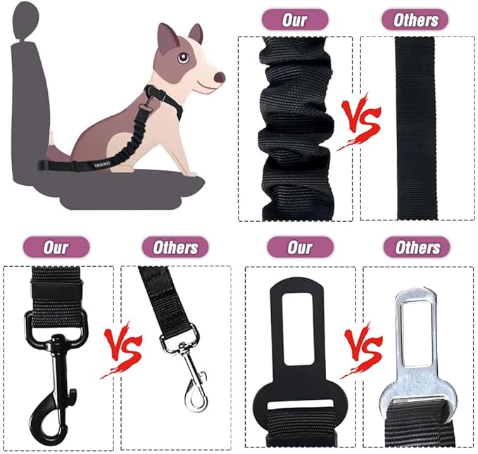 COOYOO Dog Seat Belt,3 Piece Set Retractable Dog Car Adjustable Seatbelts for Vehicle Nylon Pet Safety Heavy Duty & Elastic & Durable Car Harness for Dogs-Mewly Pet