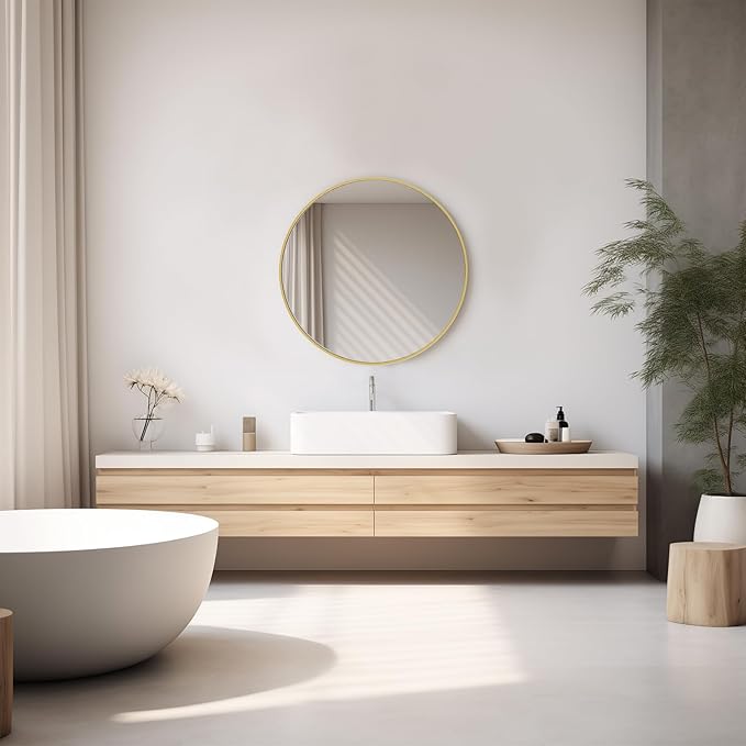 DUMOS Gold Circle Mirror for Wall 20.02 inch, Bathroom Round Mirror for Over Sink, Bathroom, Entryway, Bedroom, Vanity