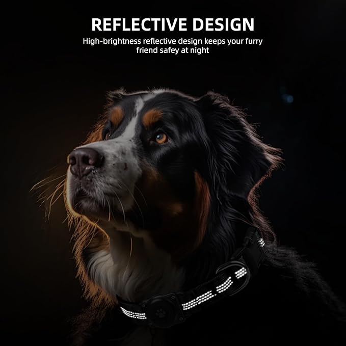 Upgraded AirTag Dog Collar, IP68 Waterproof Air Tag Dog Collar Holder, Reflective, Ultra-Durable, Comfortable Padded, Heavy Duty Dog Collars for Small Medium Large Dogs (S (10.6"-13.6"), Black)-Mewly Pet