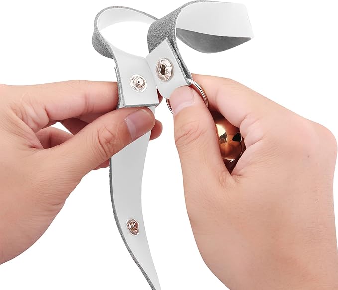 Leather Dog Doorbells for Door Knob/Potty Training/Go Outside, Length Adjustment Copper Dog Bell, Housetraining Hanging Bell, White Leather Silver Bells - 2 Pack-Mewly Pet