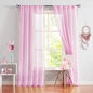 Treatmentex Pom-Pom Sheer Curtains for Bedroom 84 inches Linen Textured Look Pink Sheer Window Draperies for Girl's Room, 52" w x 2 Panels, Red, Rod Pocket