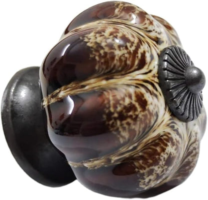 5 Pack Vintage Ceramic Pumpkin Cabinet Knobs, Kitchen Cabinet Drawers Dresser Cupboard Pull Handles Door Pulls with 5 Kinds of Screws (Leopard Print -White)