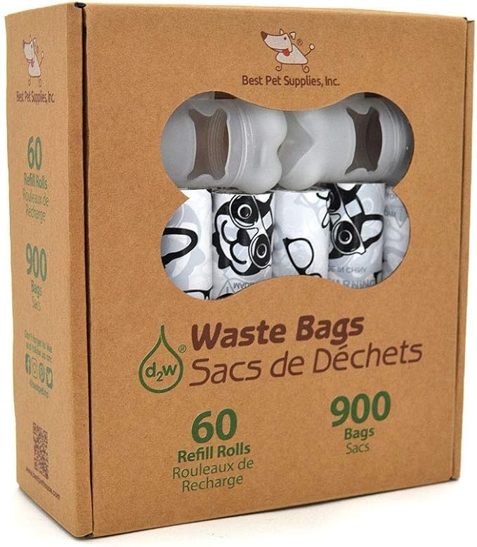 Best Pet Supplies Dog Poop Bags (900 Bags) for Waste Refuse Cleanup, Doggy Roll Replacements for Outdoor Puppy Walking and Travel, Leak Proof and Tear Resistant, Thick Plastic - White-Mewly Pet