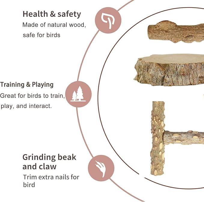 Bird Ladder Perch for Cage, Nature Wooden Bird Bridge Exercise Stands Parrot Climbing Chewing Toys for Small Animal (B)-Mewly Pet