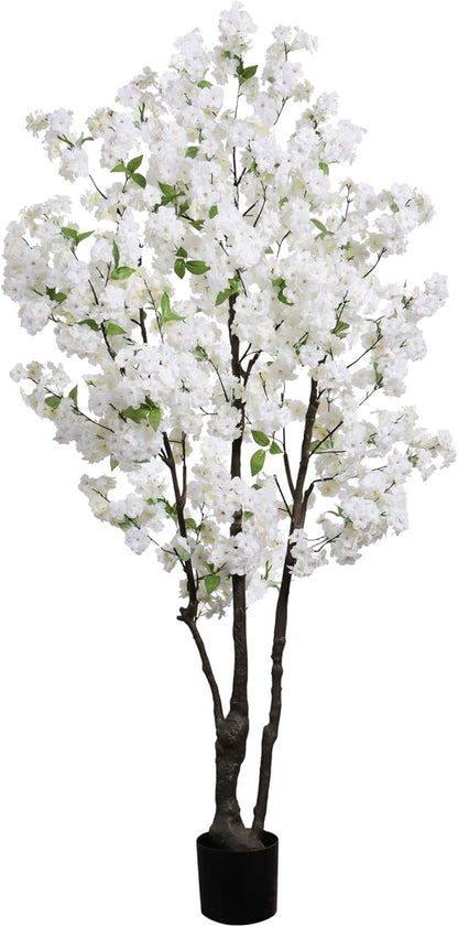 Large Artificial Cherry Blossoms Tree Indoor Faux Cherry Blossom Tree White 6FT Bedroom Trees for Home Decor