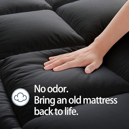 Mattress Topper California King for Back Pain, Extra Thick Mattress Pad Cover, Plush Pillow Top, Deep Elastic Pocket, Black