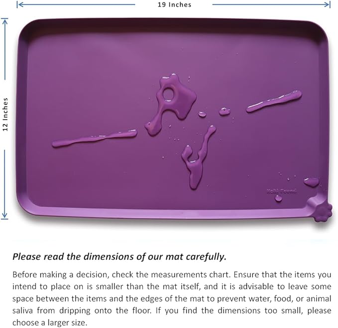 Hoki Found Waterproof Pet Feeding Mats with High Lips, Multiple Size and Colors for Dogs, Cats & Others -Eggplant-Mewly Pet