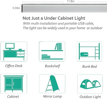 ASOKO Under Cabinet Led Lighting, 12 Inch Light Strip Bar, Cool White 6000K Dimmable Plug in USB Light, Small Thin Led Under Counter Lighting for Kitchen/Room/Shelf/Desk/Display Case