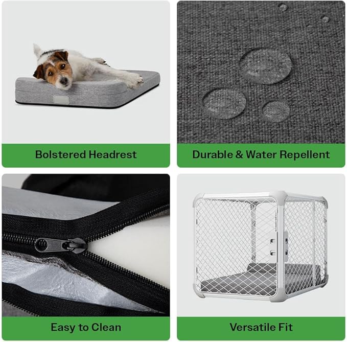Diggs Bolstr Orthopedic Dog Bed with Headrest - Dog Crate Bed for Evolv Crate & Other Standard Pet Kennels - Durable & Comfortable - (Small)-Mewly Pet