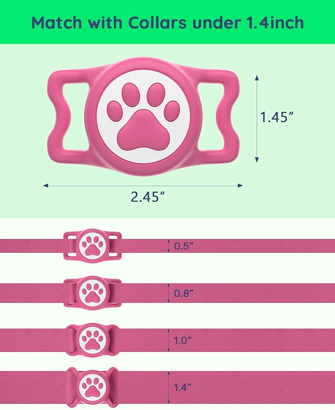 IP68 Waterpoof Dog Airtag Holder, Stretchy Silicone Full Body Covered Apple Air Tag Holder for Dog Cat Collar Fit All Width Collar (Pink/Rose, 2 Pack)-Mewly Pet