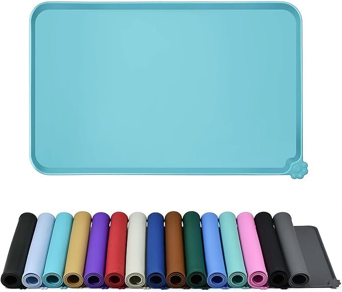 Waterproof Pet Feeding Mat with High Raised Edges, Heavier and Thicker Placemats for Cat Dog Water Bowl with BPA Free, Dogs Cats Food Mats for Messy Drinkers to Prevent Spill and Protect Floors-Mewly Pet