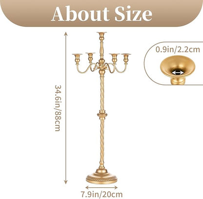 Sziqiqi Floor Candlestick Holder Gold Candelabra - 35inch Tall Candlestick Holders for Taper Candles Candle Sticks Holder Decor for Wedding Table Centerpiece Anniversary Ceremony 2pcs