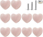 Ceramic Drawer Knobs Heart Shape Cabinet Dresser Pulls Handles with 3 Sized Screws, Kitchen Furniture Knobs for Closet Cupboard Wardrobe (10 Pack, Pink)