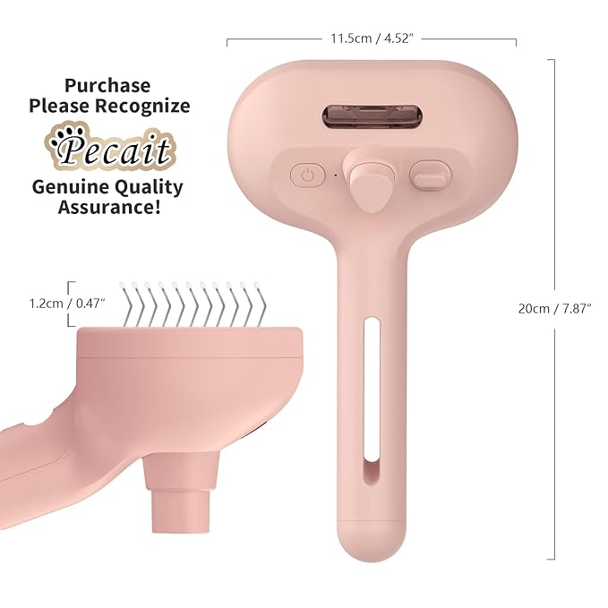 3-in-1 Steam Brush with Release Button and Tank, Anti-Static Pet Brush for Long and Short Hair - Removes Tangles and Loose Hair (Pink)-Mewly Pet