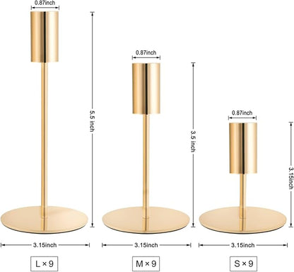 Gold Taper Candlestick Holders,Taper Candle Holders Set of 27,Metal Taper Candle Sticks Stand Holders,Modern Decorative Candle Holders for Wedding Certerpieces,Festive, Mantel,Home,Party