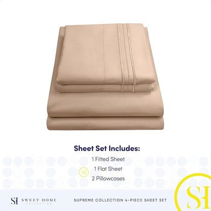 Queen Size Bed Sheets - Breathable Luxury Sheets with Full Elastic & Secure Corner Straps Built In - 1800 Supreme Collection Extra Soft Deep Pocket Bedding Set, Sheet Set, Queen, Taupe