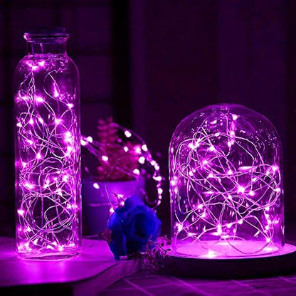 [10-Pack] LED String Lights, 6.6FT LED Moon Lights 20 Led Micro Lights On Silver Copper Wire (Batteries Include) for DIY Wedding Centerpiece, Table Decoration, Party (Purple)