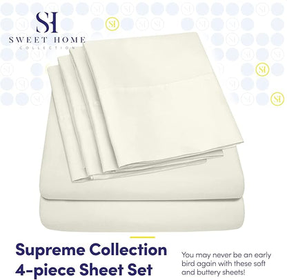 Twin Size Bed Sheets - 4 Piece 1500 Supreme Collection Fine Brushed Microfiber Deep Pocket Twin Sheet Set Bedding - 1 EXTRA PILLOW CASES, GREAT VALUE, Twin, ivory