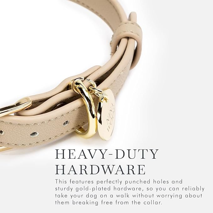 Cupertino Dog Collars, Harnesses & Leashes Made from Vegan Leather with Dog Tracker Device Holder Adjustable Dog Collar (Medium, Beige)-Mewly Pet