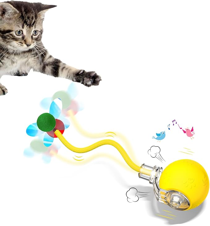 Interactive Cat Toys for Indoor Cats - Kitten Toy with Speedy Tail 2.0, Automatic Cat Toys for Bored Indoor Adult Cats, Motion-Activated, 2025 New Upgraded, USB Rechargeable (Yellow)-Mewly Pet