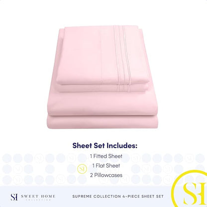 King Size Sheets - Breathable Luxury Bed Sheets with Full Elastic & Secure Corner Straps Built In - 1800 Supreme Collection Soft Deep Pocket Bedding, Sheet Set, EXTRA DEEP pocket - King, Pale Pink