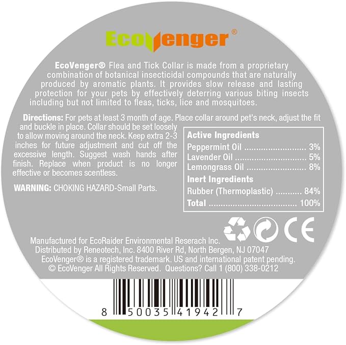 EcoVenger Flea & Tick Collar Repellent 2-Pack Green, Fits Both Dogs & Cats, Built-in Pant-Based Formula Strong Repellency Slow Release, Lasting Deterrence and Protection, Pleasant Aroma, Waterproof-Mewly Pet