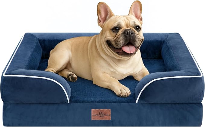 Comfort Expression Small Dog Beds Waterproof Orthopedic Foam Dog Sofa Beds for Medium Dogs Comfy Pet Bed with Washable Removable Cover & Non-Slip Bottom(Small,Navy Blue)-Mewly Pet