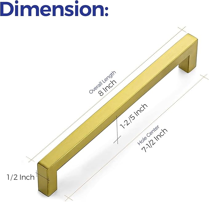 Ravinte 25 Pack 7-1/2 Inch Kitchen Square Cabinet Handles Brushed Brass Pulls Kitchen Cabinet Hardware Handles for Cupboard Drawer Pulls